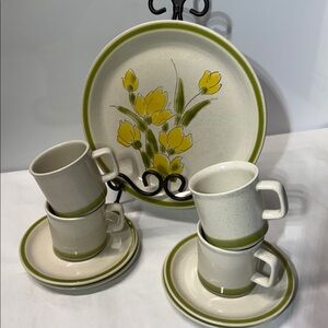 Vintage Stonybrook Stoneware Dinner Plate and Cup/Saucers “Springtime” pattern
